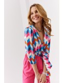 Envelope blouse with ties on the side, blue and pink 020200 - Online store - Boutique